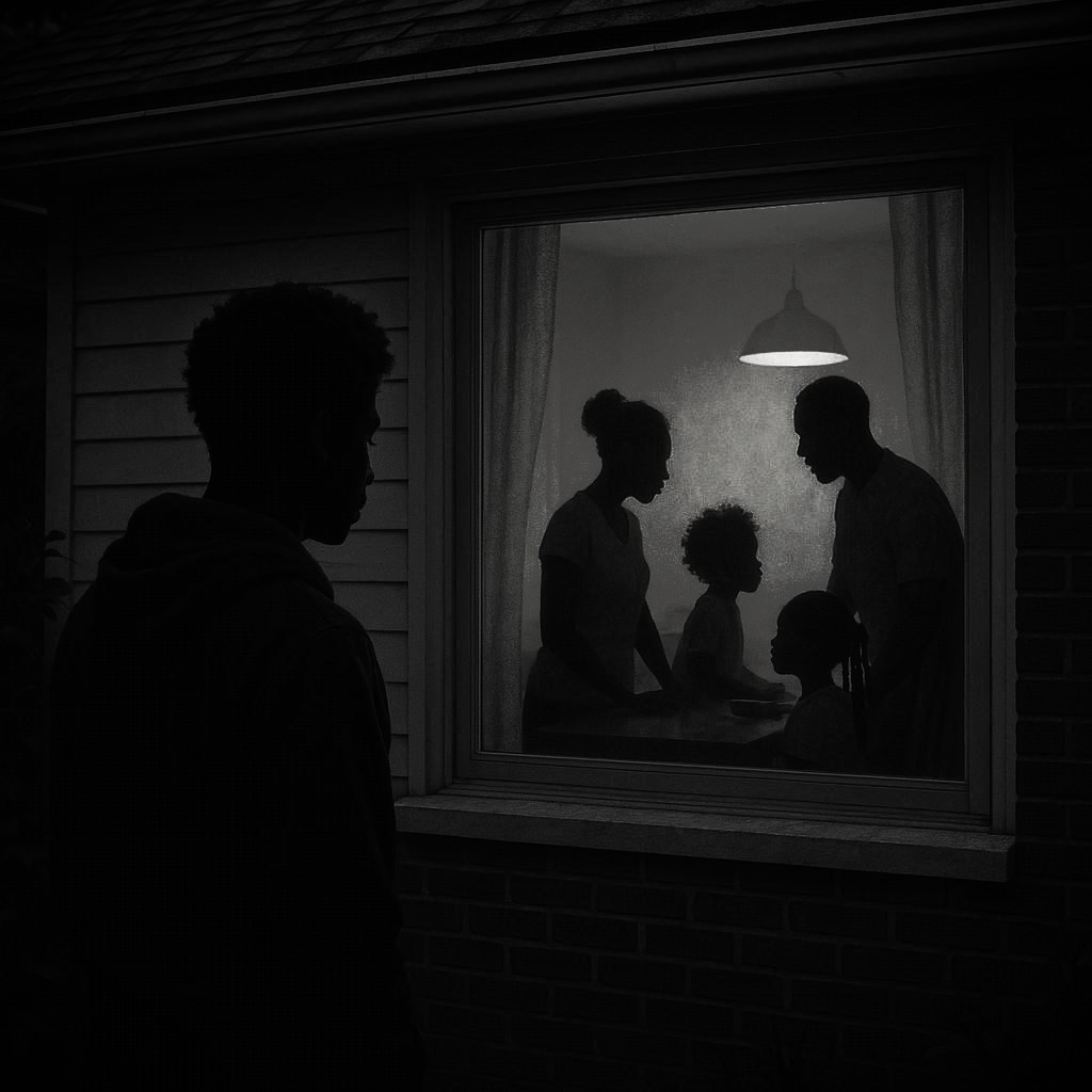 Generated: Individual looking at the family from the outside